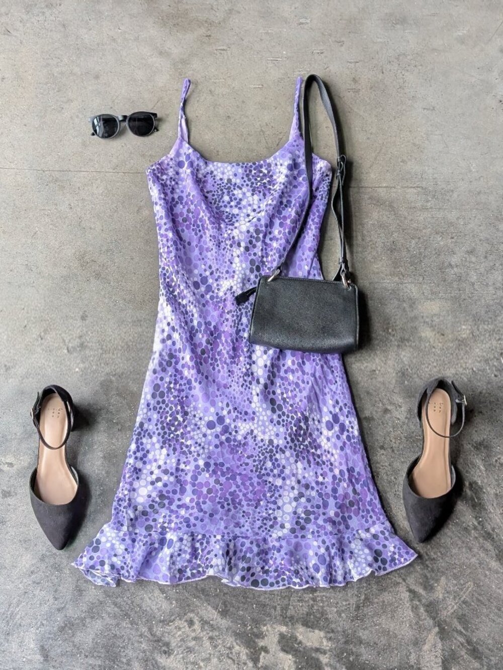 Vintage 90s City Triangles Purple Dot Pattern Mini Slip Dress size 9